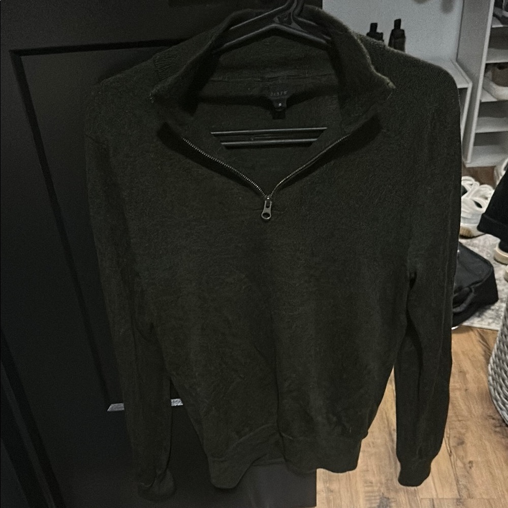 Men's Olive Green Merino Wool Half-Zip Sweater